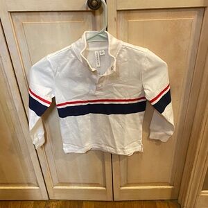Janie and Jack White Long-Sleeve Polo with Navy & Red Stripes
